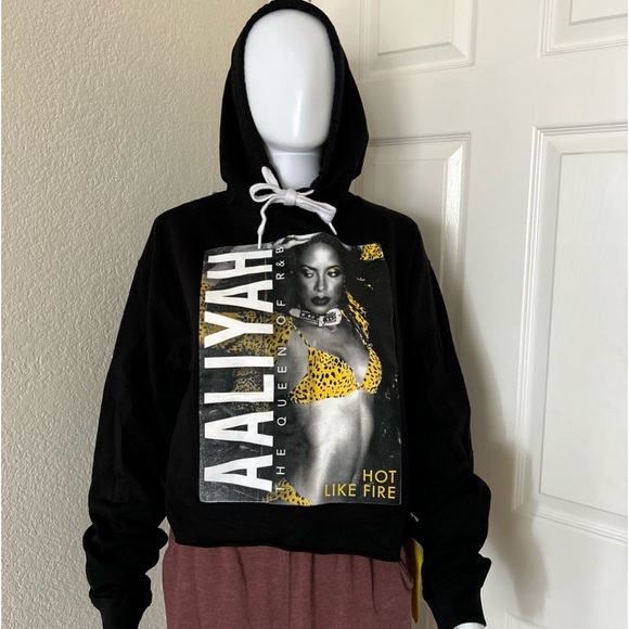 Aaliyah Hot like Fire Long Sleeve Semi Cropped Hooded Cotton Blend Sweater M - Picture 1 of 9